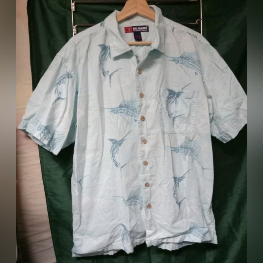 Reel Legends Aqua Marlin Pattern Men's Shirt